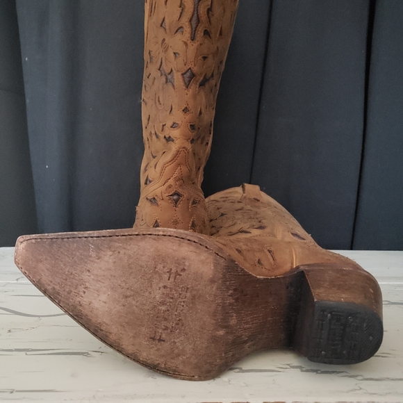 Corral Vintage Floral Inlay style C1961 Cowboy Boots in Saddle Tan - Women's 8 M - Picture 12 of 16